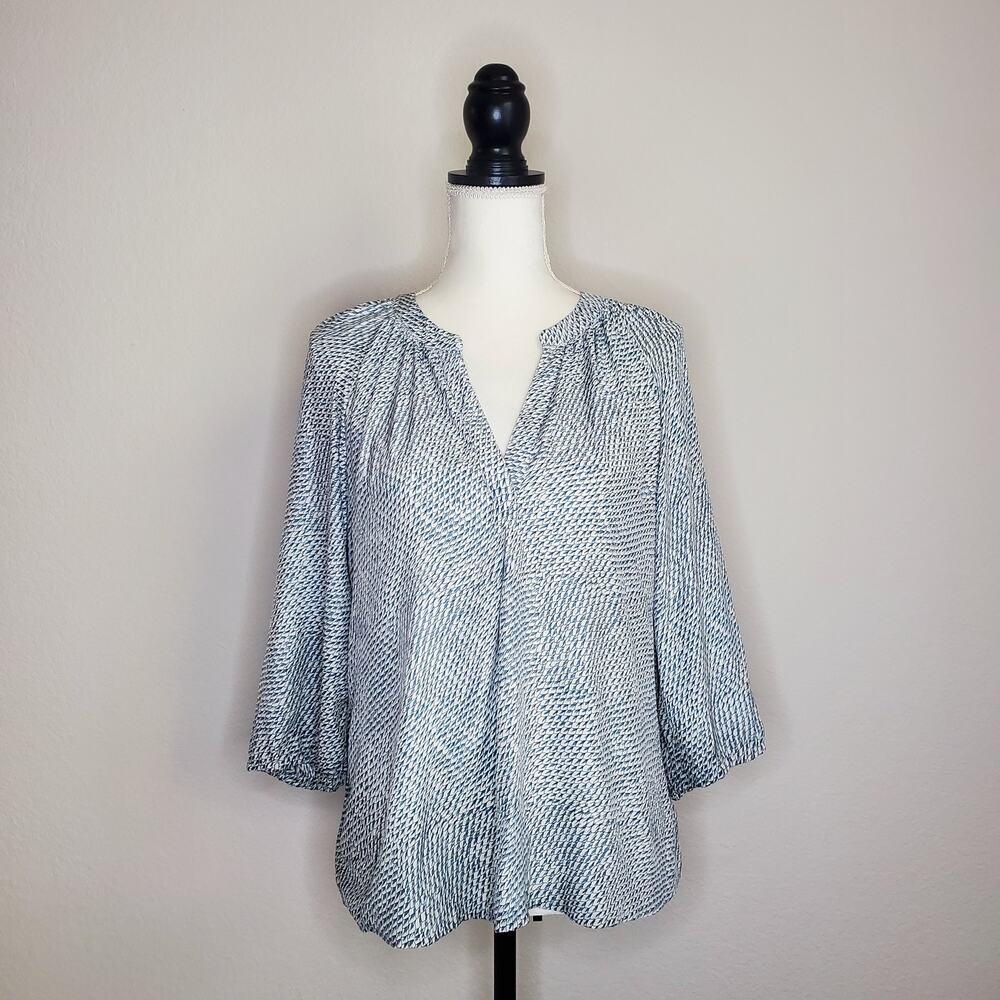 Joie Addie Silk Leaf Print Split Neck Blouse XS